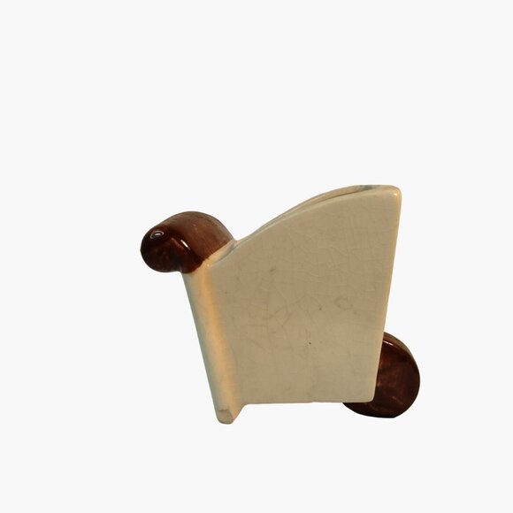 Ceramic Wheelbarrow Toothpick Holder Cart Tan Brown Handle Vintage 1950 MCM - Picture 3 of 9